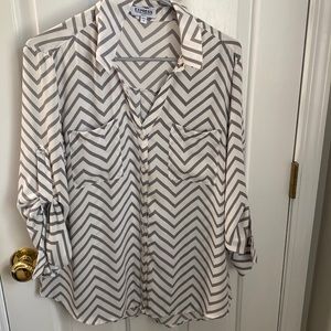 Express white and gray portofino slim fit blouse